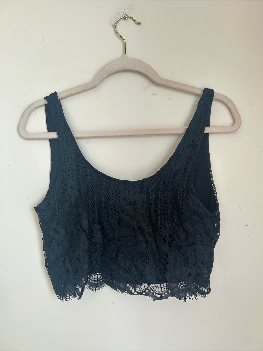 Oysho Black Lace Cropped Tank Top